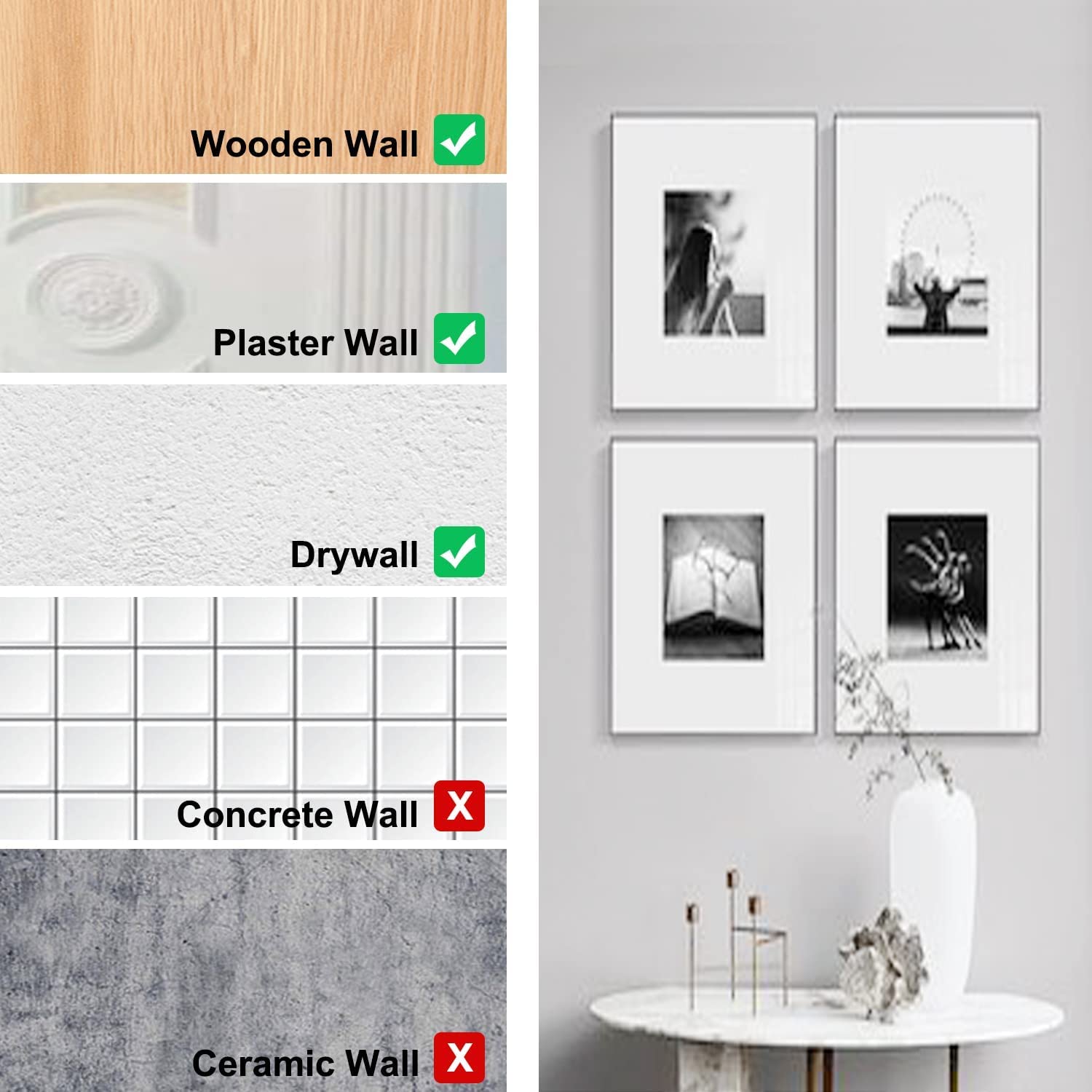 117Pcs Picture Hangers, 3 Size Picture Hooks Including 30/50/100lbs, Picture Hanging Kit, Professional Plaster Picture Hanging Kit for Wooden Wall or Drywall(50 Hangers+ 67 Nails)