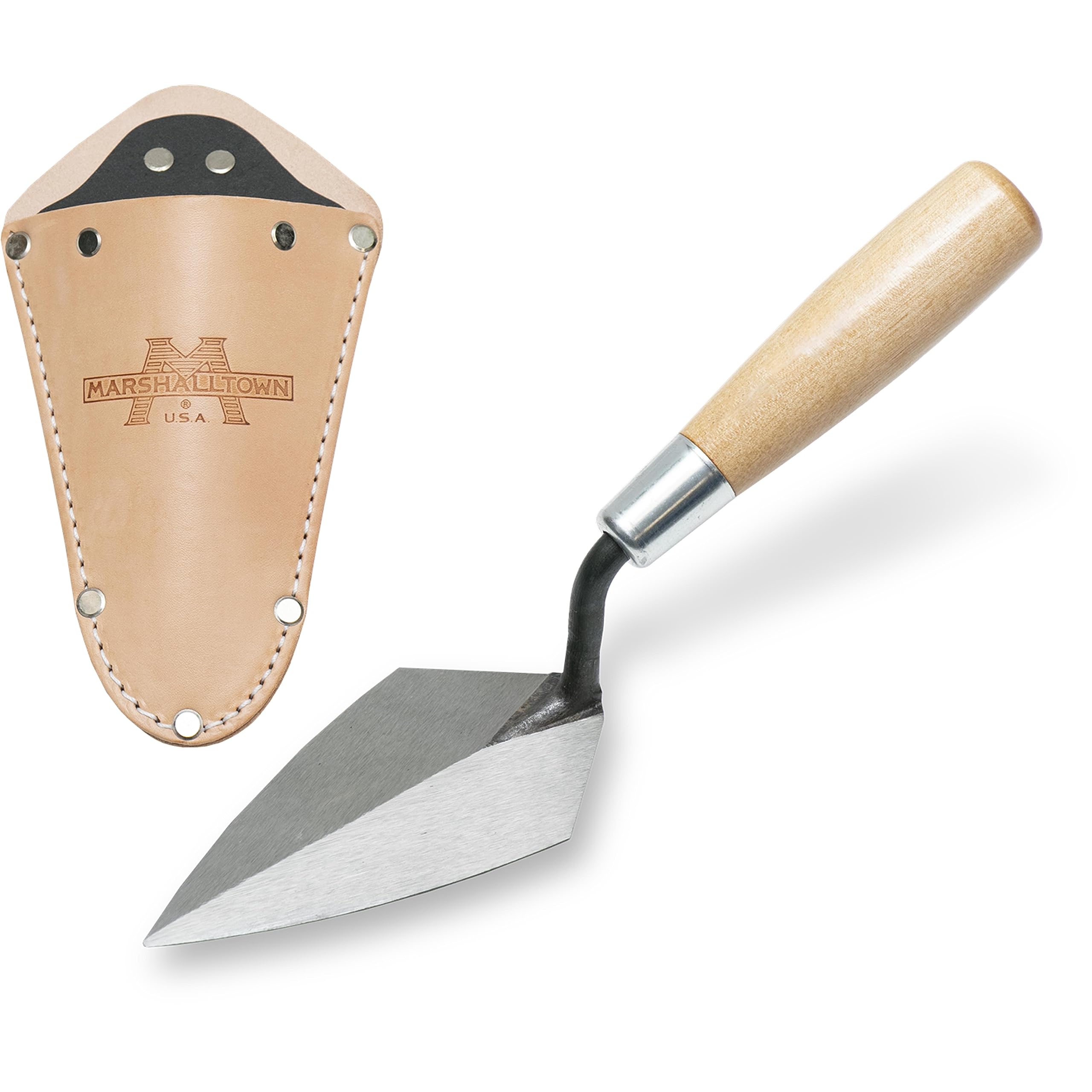 MARSHALLTOWN Archaeology Pointing Trowels, Wood Trowel Handle, 127mm Length, 64mm Width, with Leather Holster, Standard Pointing Trowel Pattern, Heavy-Duty, Made in The USA, ATH50S