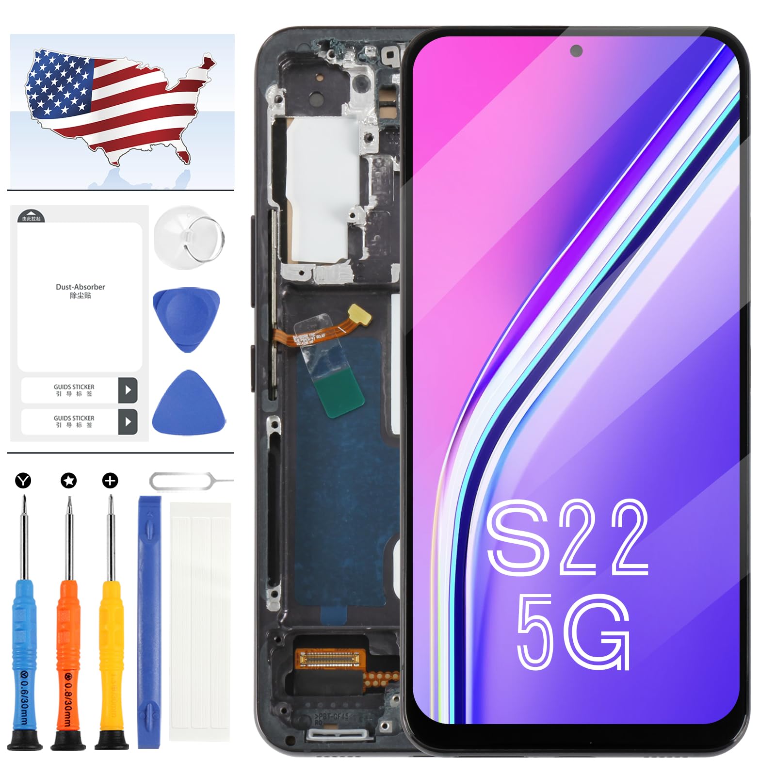 Photo 1 of Incell for Samsung Galaxy S22 5G Screen Replacement for Samsung S22 5G LCD Display SM-S901B SM-S901U/U1/W Display LCD Digitizer Touch Screen Assembly Repiar Kit (NO Fingerprint) (Black with Frame)