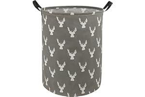 KUNRO Large Sized Storage Basket Waterproof Coating Organizer Bin Laundry Hamper for Nursery Clothes Toys (Grey deer)