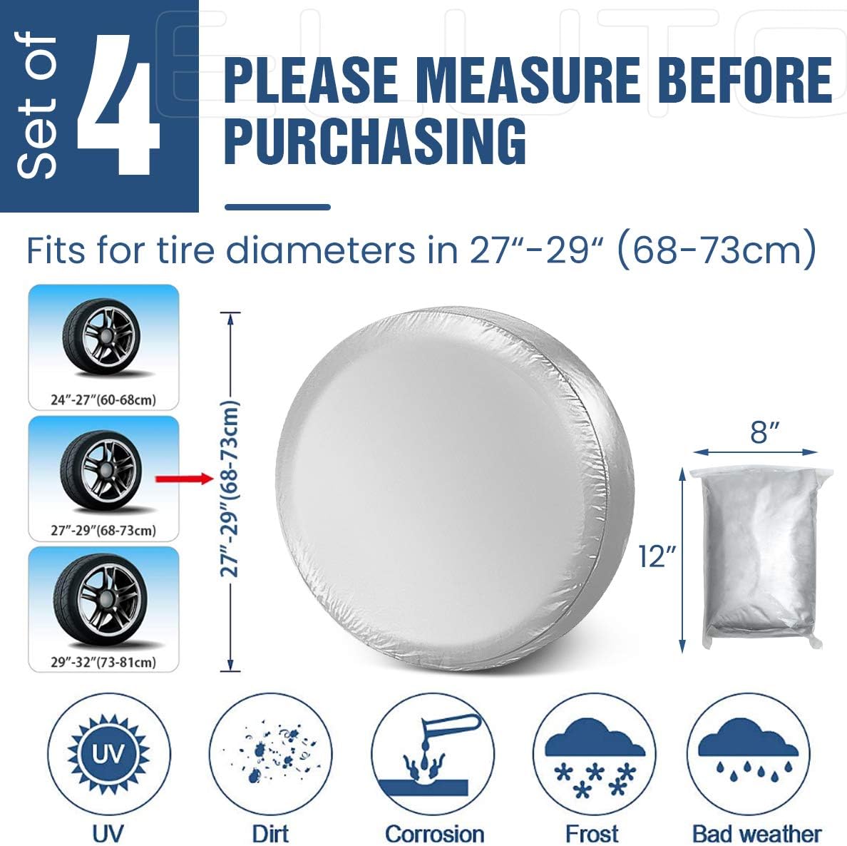 Tire Covers for RV Wheel ELUTO Set of 4 Motorhome Wheel Covers Waterproof Oxford Cotton Tire Protectors Tire Covers Fits 27" to 29" Tire Diameters: Automotive