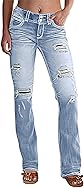 Flamingals Distressed Bootcut Jeans for Women Low Rise Jeans Ripped Flare Jeans Denim Pants