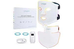 Nourished Bodynskin LED Light Therapy Face & Neck Mask - Facial Skin Care Device - 7 Colors Red & Blue - Rejuvenation, Anti-a