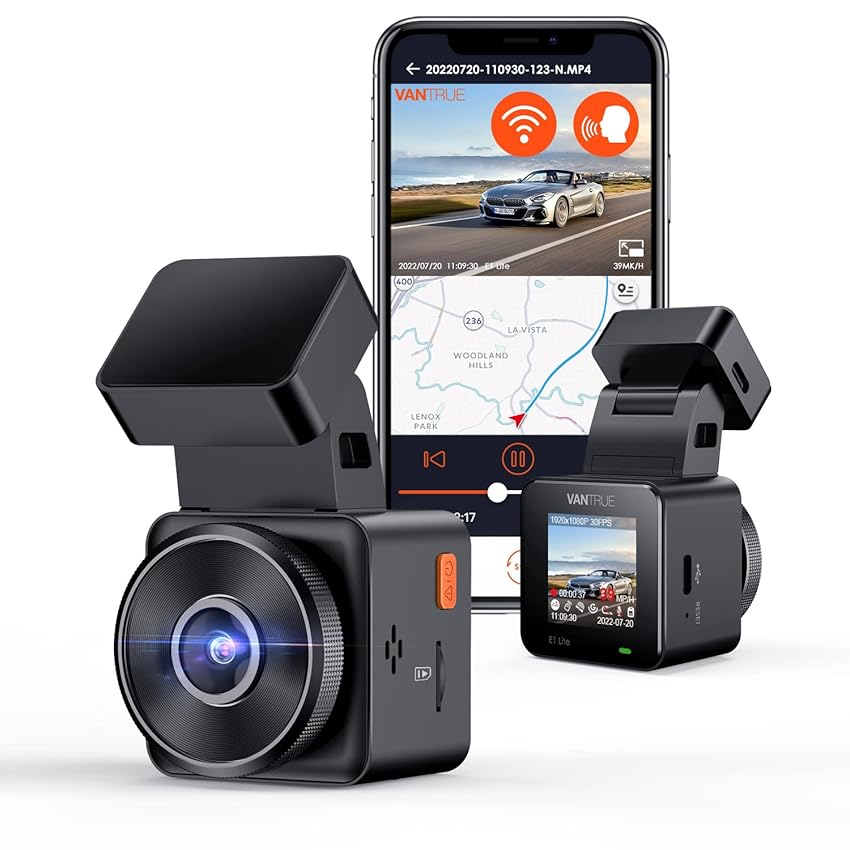 VANTRUE E1 Lite 1080P Mini WiFi GPS Dash Cam, Controllo APP e Comando Vocale Inglese