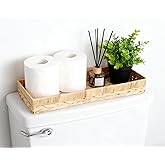 PENGARO Rectangle Bathroom Tray, 16" Bathroom Over Toilet Tank, Water Hyacinth Wicker Basket for Bathroom Counter Long Narrow Hand Towel Storage Basket for Home Decor, Rattan Yellow