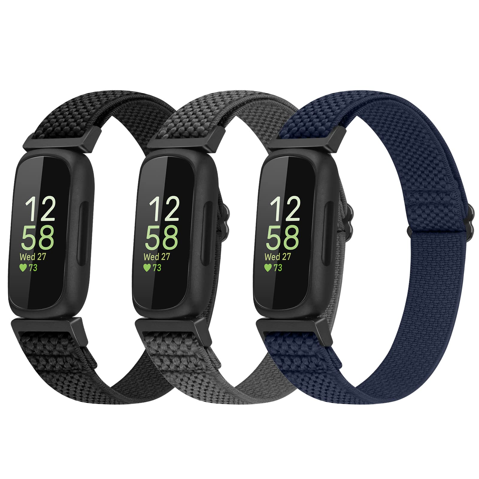 Enkic 3 Pack Elastic Strap Compatible With Fitbit Inspire 3/2/HR, Ace 3/2 - Adjustable Stretchy Nylon Sport Replacement Wristband for Men Women
