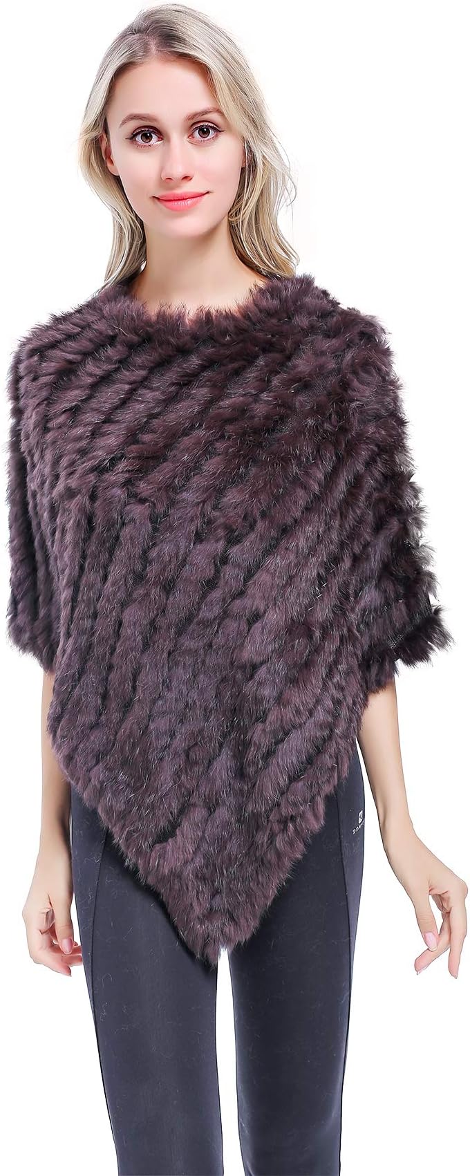 MEEFUR Real Rabbit Fur Shawls Women's Warm Knitted Genuine Fur Ponchos Jacket Blanket Cape for Winter