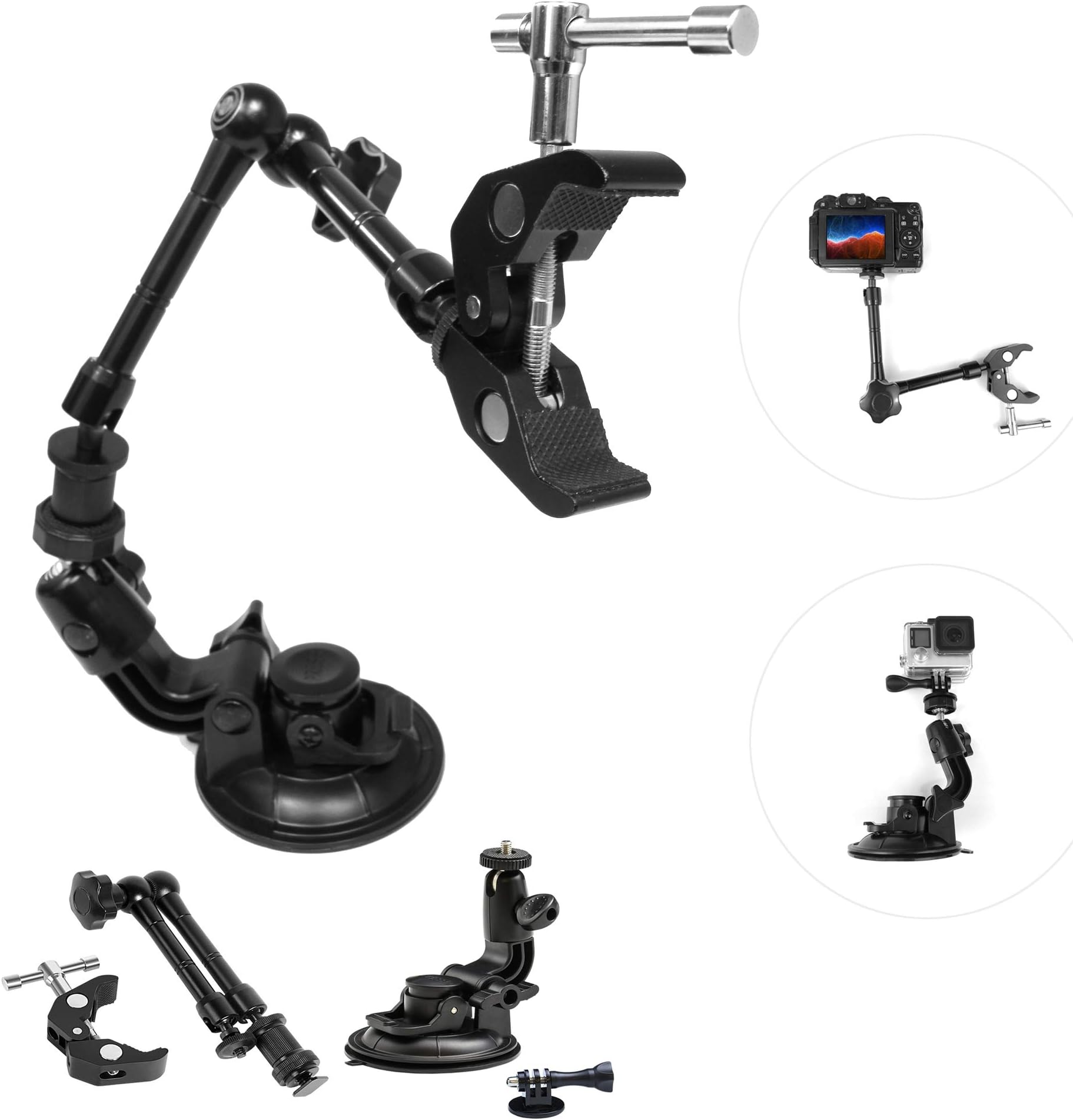 Camera car mount, Suction cup mount for go pro, DSLR car mount, dash mount, Pot stabilizer and Universal one handed aid by Viribus.
