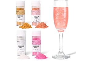 MILOVIN Edible Glitter, 4 Colors Luster Dust Edible, 5g/bottle Edible Glitter for Cocktails, Drinks, Cake Decoration, Cupcakes, Chocolate, Strawberries, and Waffles(Gold, Rose Gold, White, Pink)