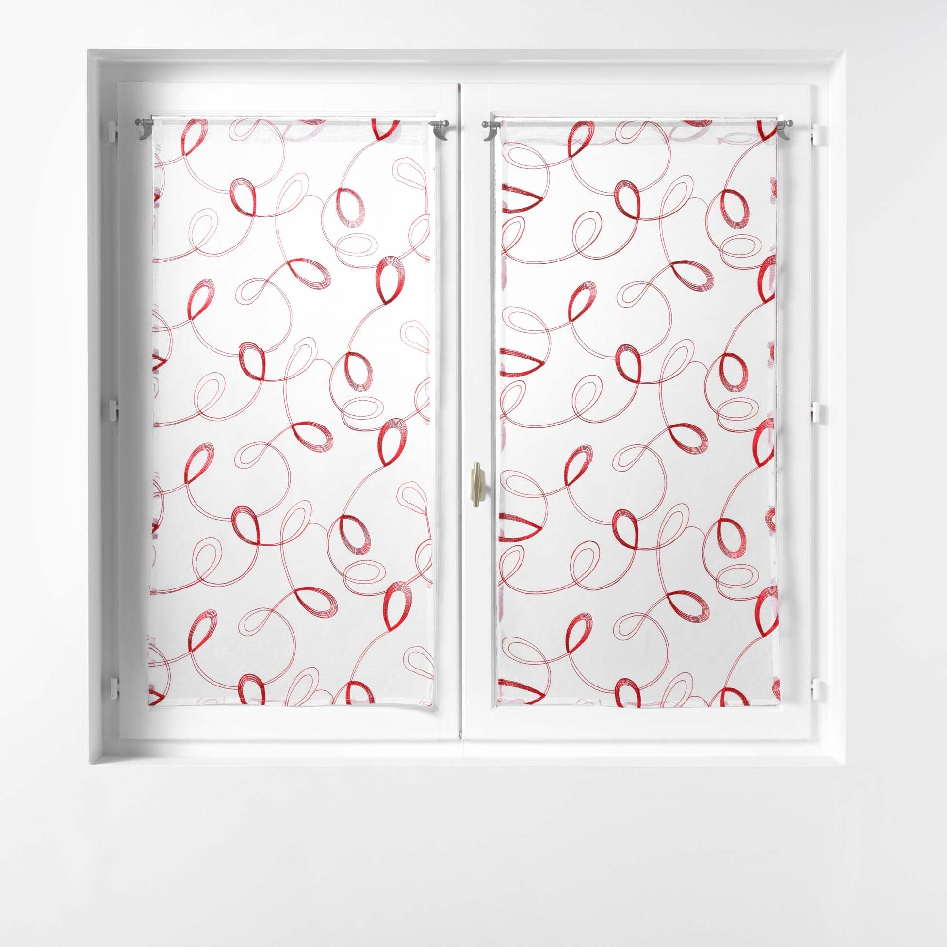 Douceur d'Intérieur, Pair of Straight Curtains 2 x 60 x 160 cm Sandblasted Embroidered Hoop Red
