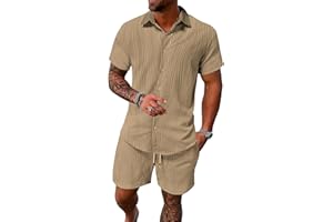 UOUA Summer Outfits for Men 2 Piece Short Sleeve Button Down Shirt & Shorts Set Casual Vacation Beach Tracksuit