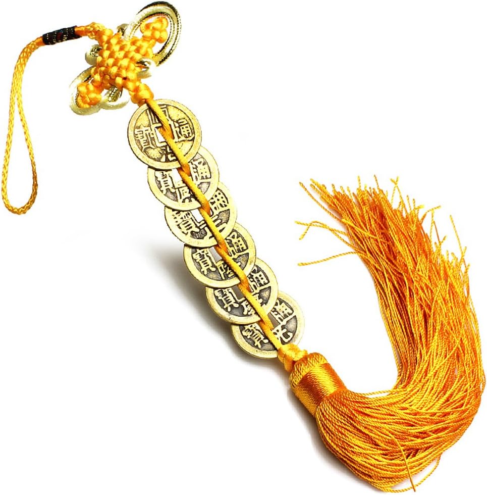 ZeeStar Chinese Feng Shui Five Emperor Money Coins for Wealth and Success with Chinese Knot Lucky Coins Golden Yellow (6 Coins)