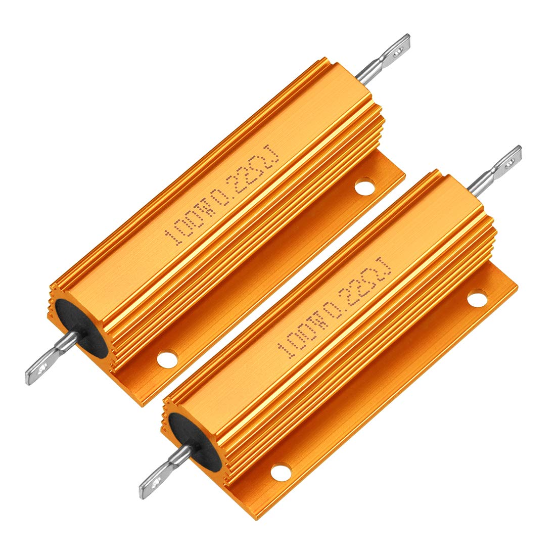 sourcingmap 2pcs Aluminum Case Resistor 100W 0.22 Ohm Wirewound Yellow for LED Replacement Converter 100W 0.22RJ