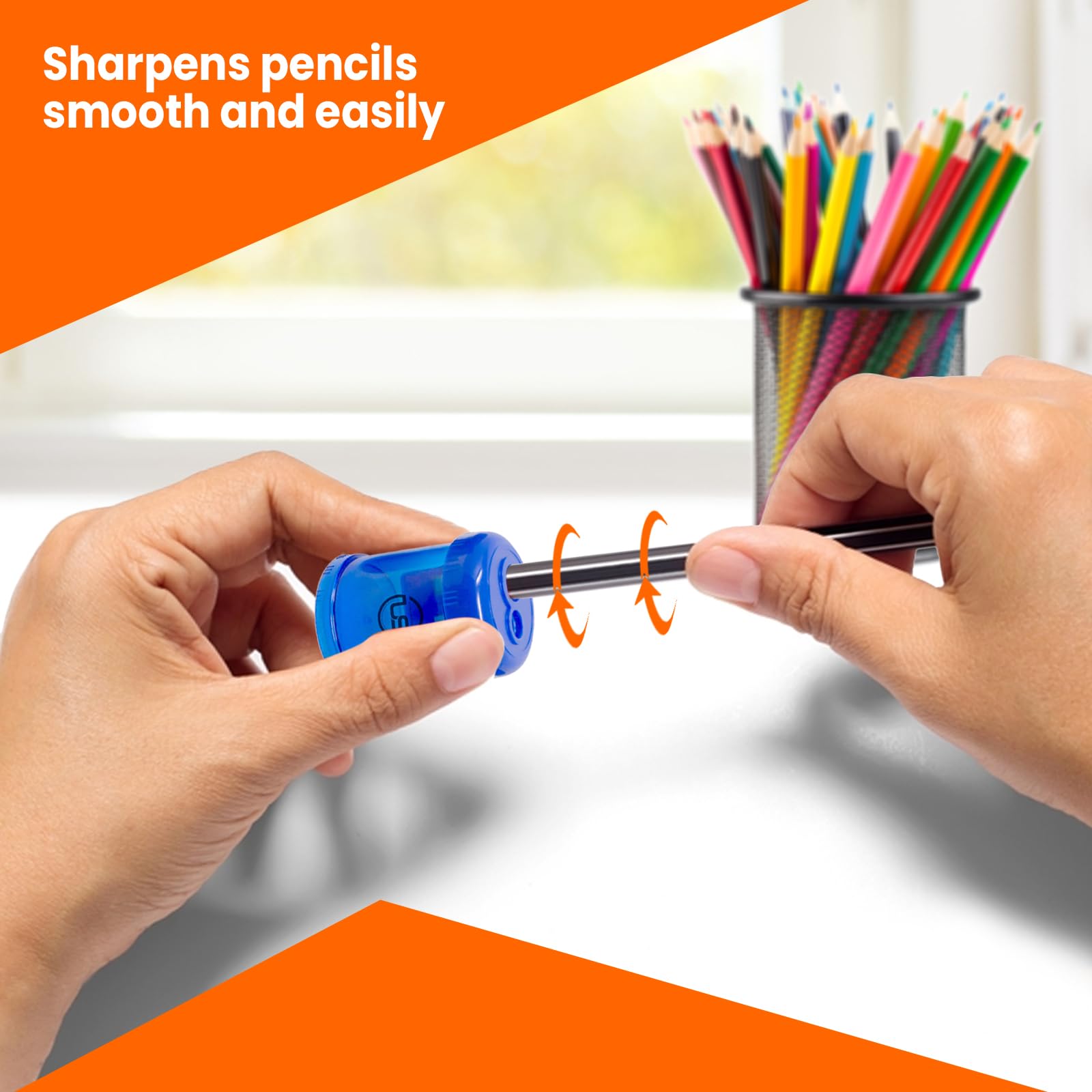 Pencil Sharpeners, 3 Pack Blue Dual Hole Sharpener with Receptacle Pencil Sharpener Manual Pencil Sharpeners for Regular and Oversized Pencils or Crayons