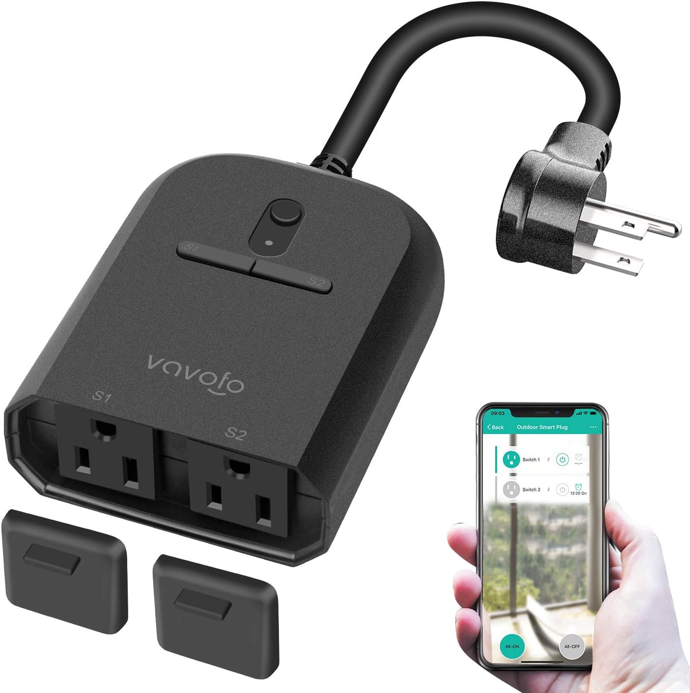VAVOFO Outdoor Smart Plug, WiFi Outlet with 2 Sockets, Compatible with