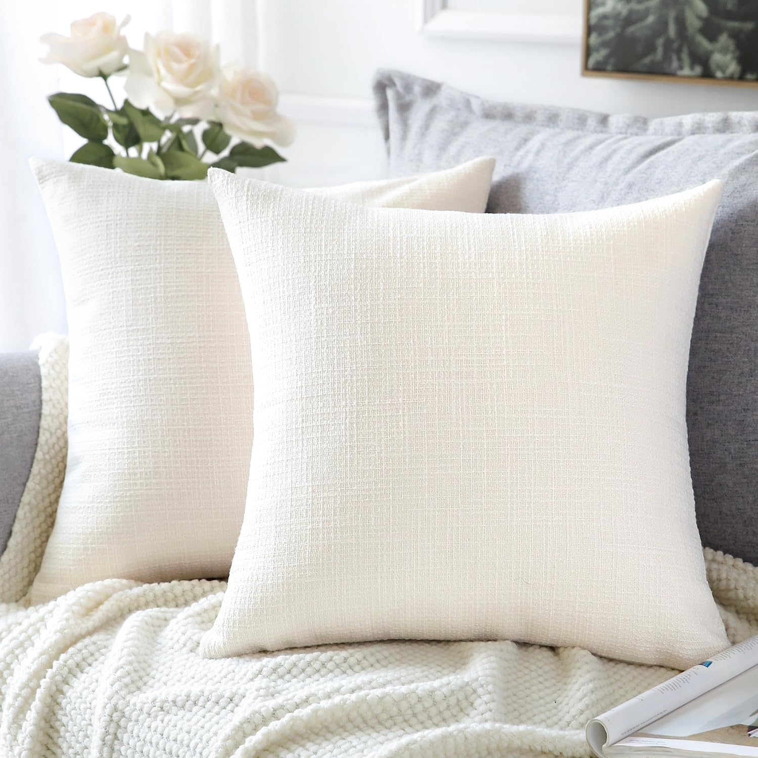 Photo 1 of OTOSTAR Linen Throw Pillow Covers Set of 2 Decorative Square Pillowcases Cushion Covers 28x28 Inch for Home Decor Sofa Bedroom Car 70 x 70 CM Cream White/Beige