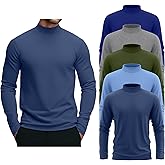 August Alley 5 Pack Men's Mock Turtleneck Shirts, Long Sleeve Tops Pullover Basic Casual Slim Fit Lightweight T-Shirts Pack(Royal Blue, Light Mixed Gray, Army Green, Sky Blue, Haze Blue,X-Large)