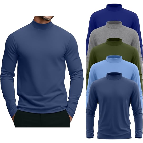 August Alley 5 Pack Men's Mock Turtleneck Shirts, Long Sleeve Tops