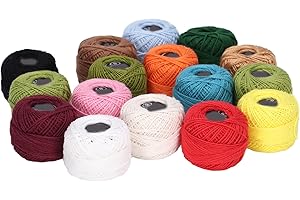 SENECESLI Premium 16Pcs Crochet Cotton Thread Colorful High Luster Yarn for Embroidery and Crafts