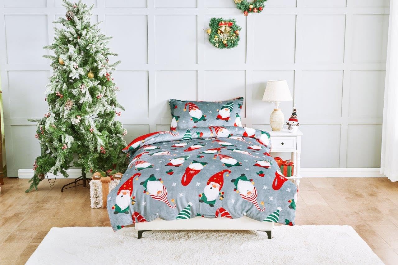 GC GAVENO CAVAILIA Christmas Duvet Cover - Teddy Fleece Bedding Single Bed Set With Pillow Case - Kids Quilt Cover Duvet Set - Breathable Xmas Bed Cover (135x200 cm)