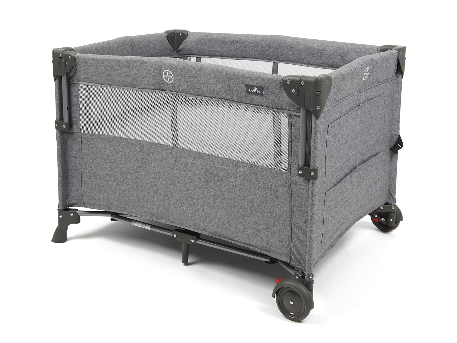 Babylo Deluxe Drop Side Co-Sleeper Bedside Travel Cot, Grey Mélange, Pack of 1