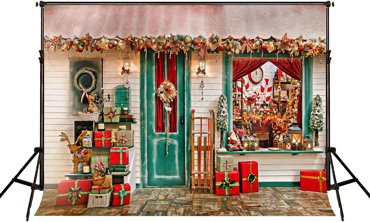 Kate Backdrops 2.2x1.5m Christmas Theme Photo Backdrop Christmas Wooden Shopwindow Photography Background Various Christmas Decorations Backdrops for Photography Studio - Image 3