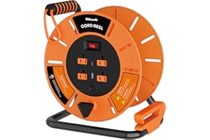 WILAWELS Extension Cord Storage Reel with 4-Grounded Outlet & 2 USB Port, 15A Circuit Breaker, Heavy Duty Open Cord Reel for 12/3,14/3 Gauge Power Cord, Hand Wind Retractable,ETL Listed Orange G85CR06