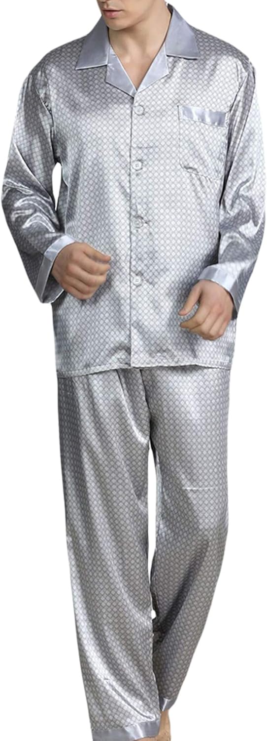 YIMANIE Mens Satin Pajamas Set Classic Sleepwear Loungewear at  Men’s Clothing store
