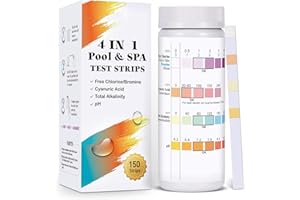 JOYGAIN Pool Test Strips for Above Ground Pool: 150 Counts 4 in 1 Pool Spa Test Strips for Hot Tub Swimming Pool Test Kit Testing Chlorine, pH, Bromine, Alkalnity, Cyanuric Acid