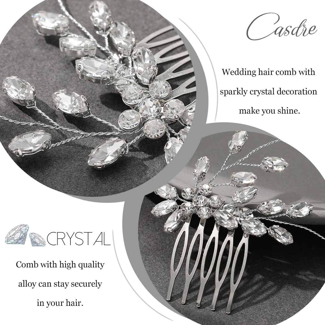 Casdre Crystal Bridal Hair Comb Silver Flower Bride Wedding Hair Accessories Hair Piece Side Comb for Women and Girls : Beauty
