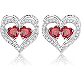 Iefil Heart Earrings for Women - 925 Sterling Silver Birthstone Earrings, Anniversary Birthday Gifts for Women Wife Girlfriend Mom