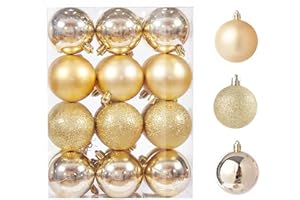 PICKBEAU 24ct Christmas Balls Ornaments for Xmas Christmas Tree - Shatterproof Decor Hanging Ball for Holiday Wedding Party Decoration 1.18 Inch/30mm, Gold