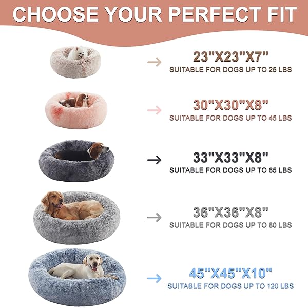 BEDSTILL 45 INCHES DONUT DOG BED FOR EXTRA LARGE DOGS,CALMING FLUFFY ROUND JUMBO PET BED WITH REMOVABLE & WASHABLE COVER, FITS UP TO 120 LBS PETS (DARK GREY,XL)