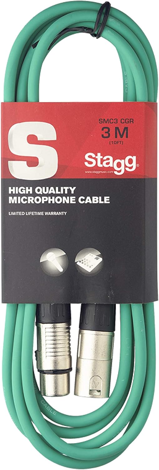 Stagg SMC3 CGR 3 m XLR to XLR Microphone Cable, Green, 3m