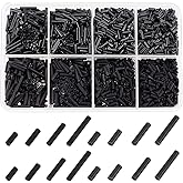 arricraft 4 Sizes Glass Bugle Beads, 1980 Pcs Opaque Frosted Black Charms, Small Craft Beads with Hole Long Tube Seeds for DIY Bracelet Necklaces Crafting Jewelry Making