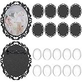 PH PandaHall 10 Sets Brooch Cabochon Making Kit, 40x30mm Vintage Oval Brooch Bezel Blank Photo Brooches Memorial Photo Pins with Clear Glass Cabochons for Jewelry Making Wedding Party, Black