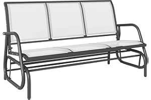 Outsunny 3-Person Patio Glider Bench, Outdoor Porch Glider Swing with 3 Seats, Breathable Mesh Fabric, Metal Frame, Cream White