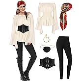 CICOCI Pirate Costume For Women With Accessories Renaissance Blouse Top Belt Headscarf Full Outfits Halloween Costume