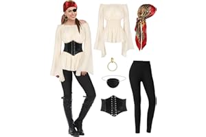 CICOCI Pirate Costume For Women With Accessories Renaissance Blouse Top Belt Headscarf Full Outfits Halloween Costume