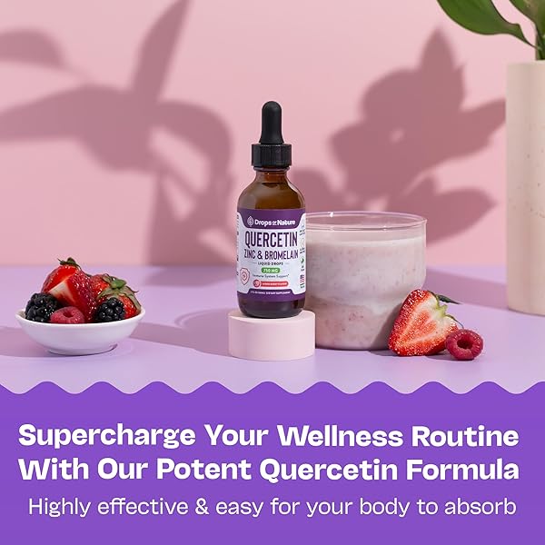 QUERCETIN WITH BROMELAIN & ZINC (5MG) LIQUID DROPS – IMMUNE SUPPORT FOR ADULTS & KIDS – ULTRA-CONCENTRATED BIOFLAVONOIDS – IMMUNE DEFENSE – CELLULAR HEALTH – VEGAN, NON-GMO, GLUTEN FREE – 2 FL OZ