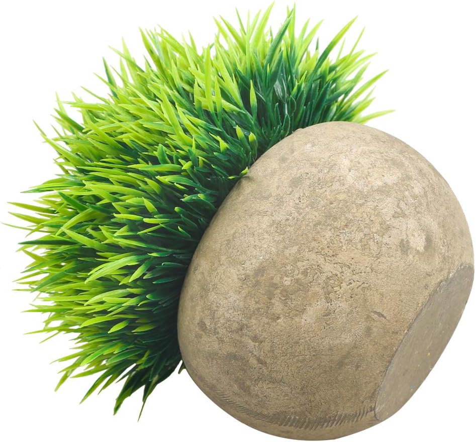 Svenee Mini Artificial Plants, Plastic Fake Green Grass Faux Greenery Topiary Shrubs with Grey Pots for Bathroom Home Office Décor, House Decorations (Green-A, 1) -