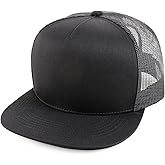 Trendy Apparel Shop Oversize XXL Plain 5 Panel Trucker Flat Bill Mesh Snapback Cap