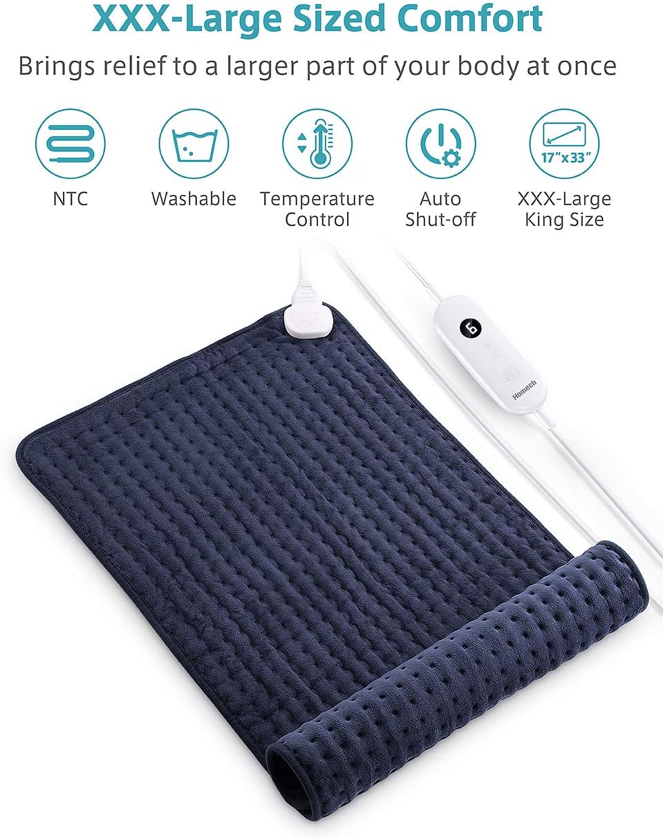 Homech Heating Pad for Back Pain and Cramps - XXX-Large [33 x 17 Inch] Ultra-Soft Heat Pad with Dry & Moist Heat Therapy, 6 Temperature Settings, Auto Shut-Off: Health & Personal Care