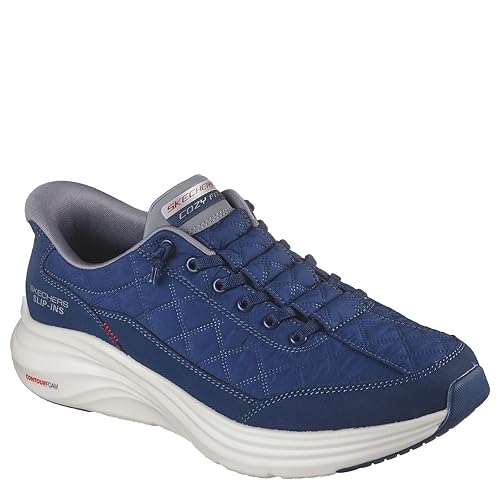 Skechers Men's Contour Foam Cozy Fit Hands Free Slip-in Sneaker,Navy/Gray,9 Wide