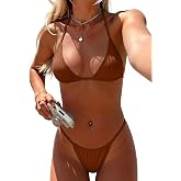 XUNYU Thong Bikini Sets for Women Sexy Triangle Brazilian String Swimsuit | Micro Bikinis,Two Piece Bathing Suits,Halter Top,Cheeky Bottom,Removable Padded,Summer Travel,Beach,Vacation,Seaside