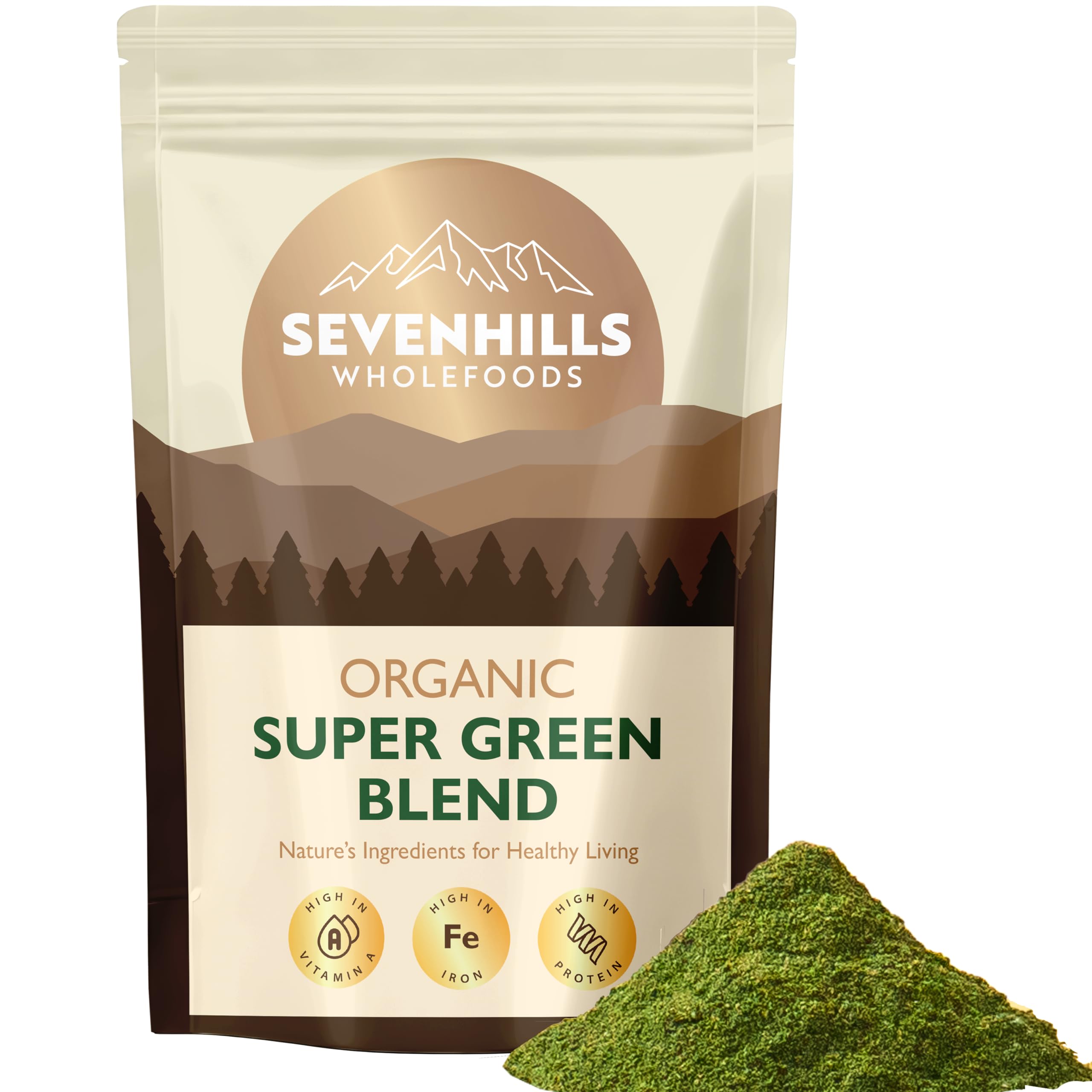 Sevenhills Wholefoods Organic Super Greens Blend 400g | with Spirulina, Chlorella, Wheatgrass, Barley Grass | Supports Skin, Immunity & Reduce Tiredness | 80 Servings | UK Made