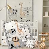 Oudain 4 Piece Safari Animal Crib Bedding Set with Skirt Blanket Sheet | Woodland Forest Theme for Boys Girls, Quilted Soft Neutral Colors, Diaper Stacker Organizer, Standard Nursery Size
