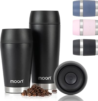 Moon 360° Travel Mugs Leakproof Insulated Stainless Steel 450ml Black