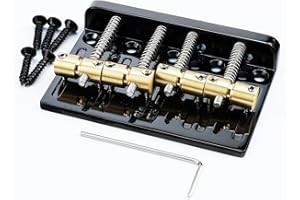 OVSAL Black Electric Bass Guitar Bridge with Brass Saddles Zinc Alloy Plate 4 String Fixed Bridge Compatible with Fender Jazz Precision Bass Bridge Replacement Parts