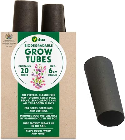 Vitax 6GT1 Biodegradable Grow Tubes Black 5.5 x 11.5 x 22 cm Plant Pots Seedling